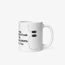 Tazza bianca con frase ‘Il mio ecosistema è più equilibrato del tuo’ – vista frontale