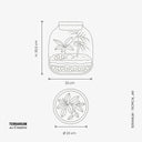 Scheda tecnica del Tropical Jar con specifiche di manutenzione, dimensioni, contenuto e istruzioni per la cura delle piante
