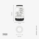 Scheda tecnica del Terrarium Black Lava con specifiche dettagliate: dimensioni di 28cm di altezza e 17cm di diametro, istruzioni di cura e informazioni sulle piante Asparagus Setaceus e Fittonia White e sul substrato di lapillo vulcanico.